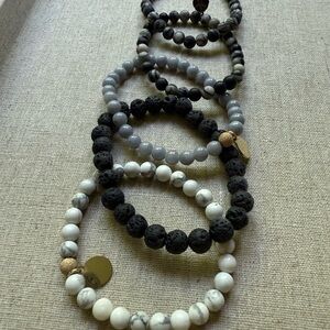 Elegant Black and White Beaded Bracelet Set